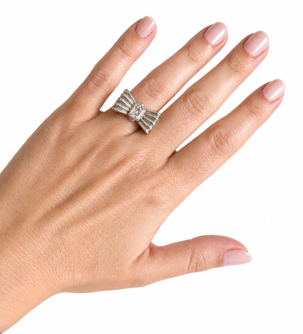 Bague vintage italienne cristal blanc – années 1980