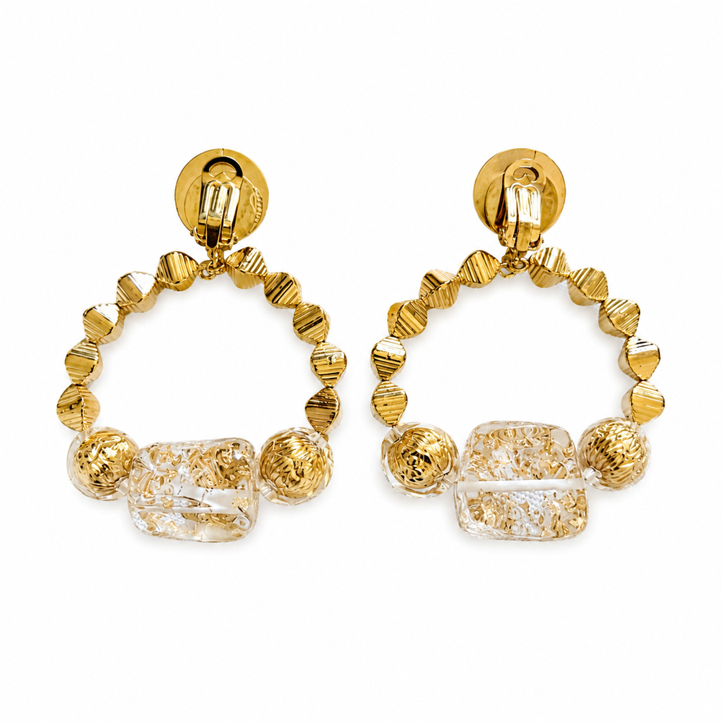 Boucles d’Oreilles Upcyclées Dorées & Résine Transparente – Pièce Unique