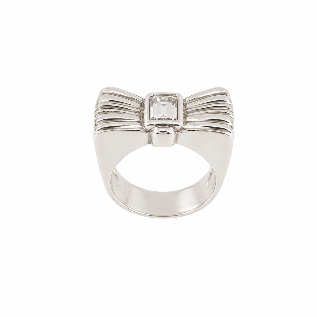 Bague vintage italienne cristal blanc – années 1980