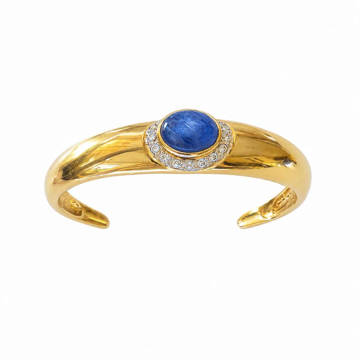 Bracelet manchette vintage doré pierre bleue