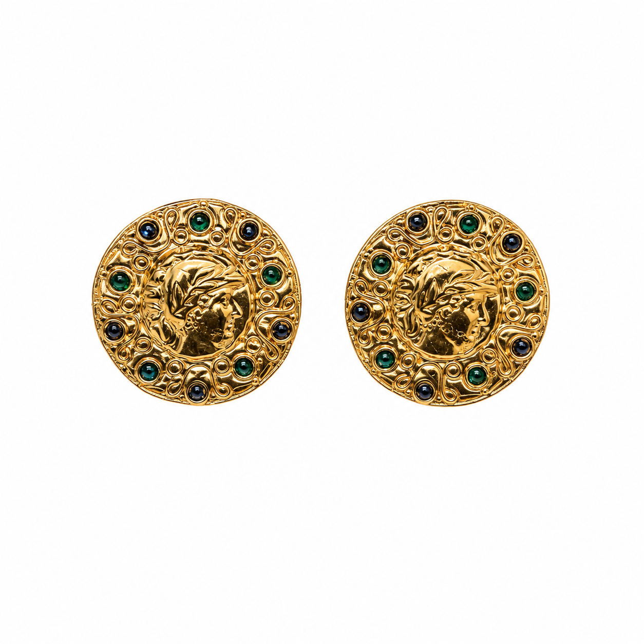 Boucles d’oreilles  B&W Médaillon Antique vert – Circa 80's