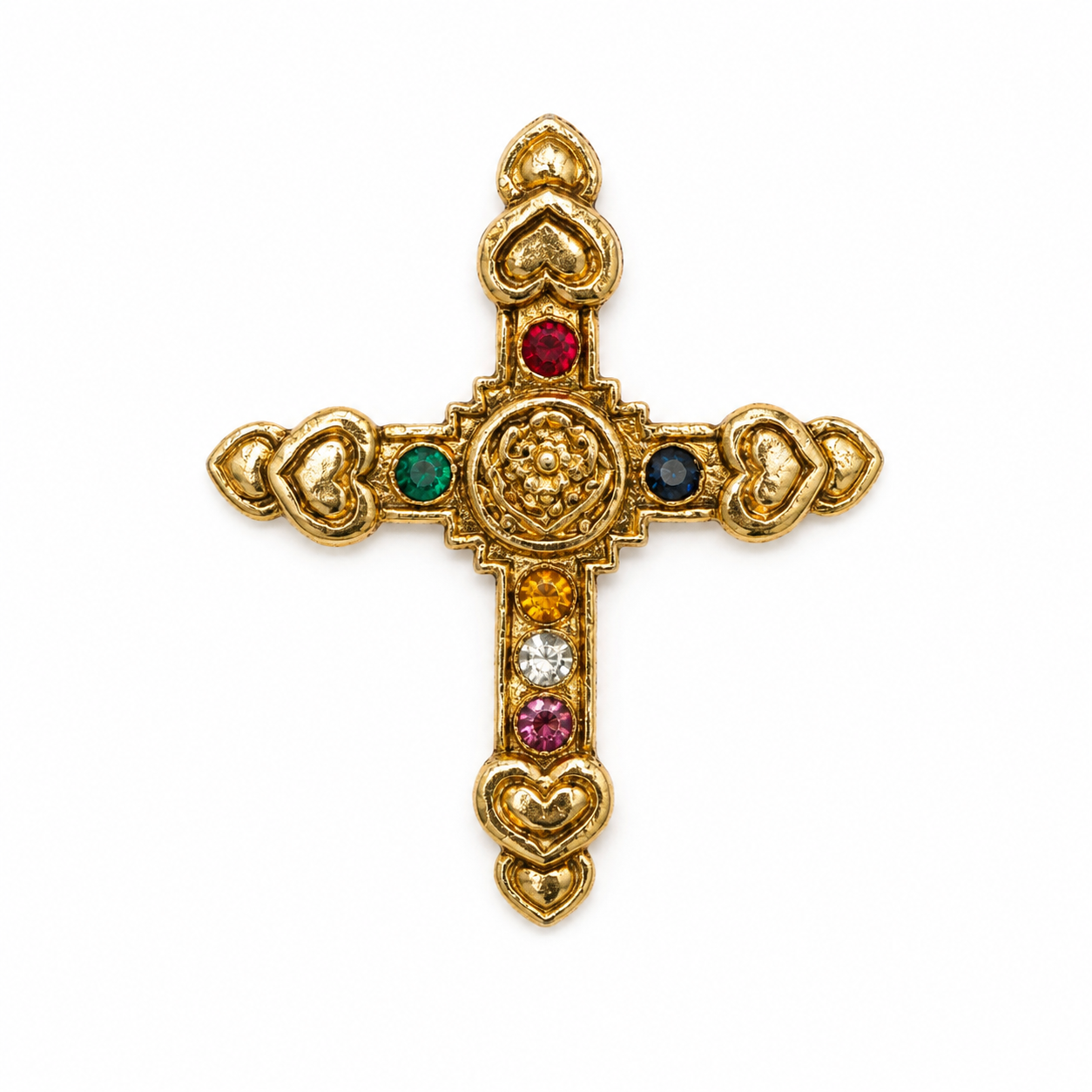 Pendentif croix PM vintage René Gouin coloré