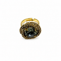 Bague cocktail vintage italienne années 80 – cristal fumé et strass dorés