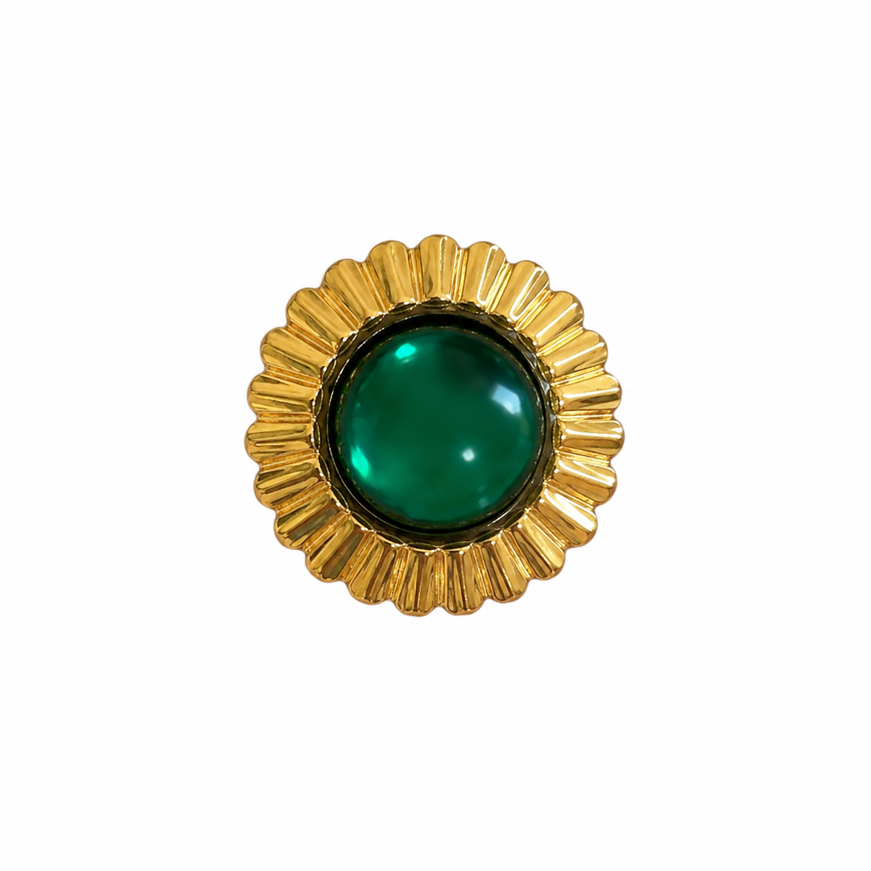 Bague vintage dorée à cabochon vert – Circa 1980