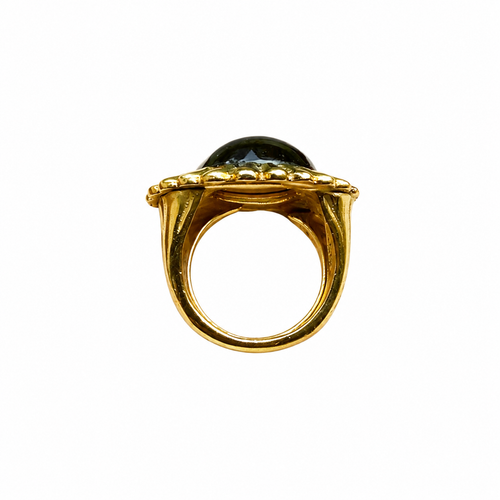 Bague vintage dorée à cabochon vert – Circa 1980