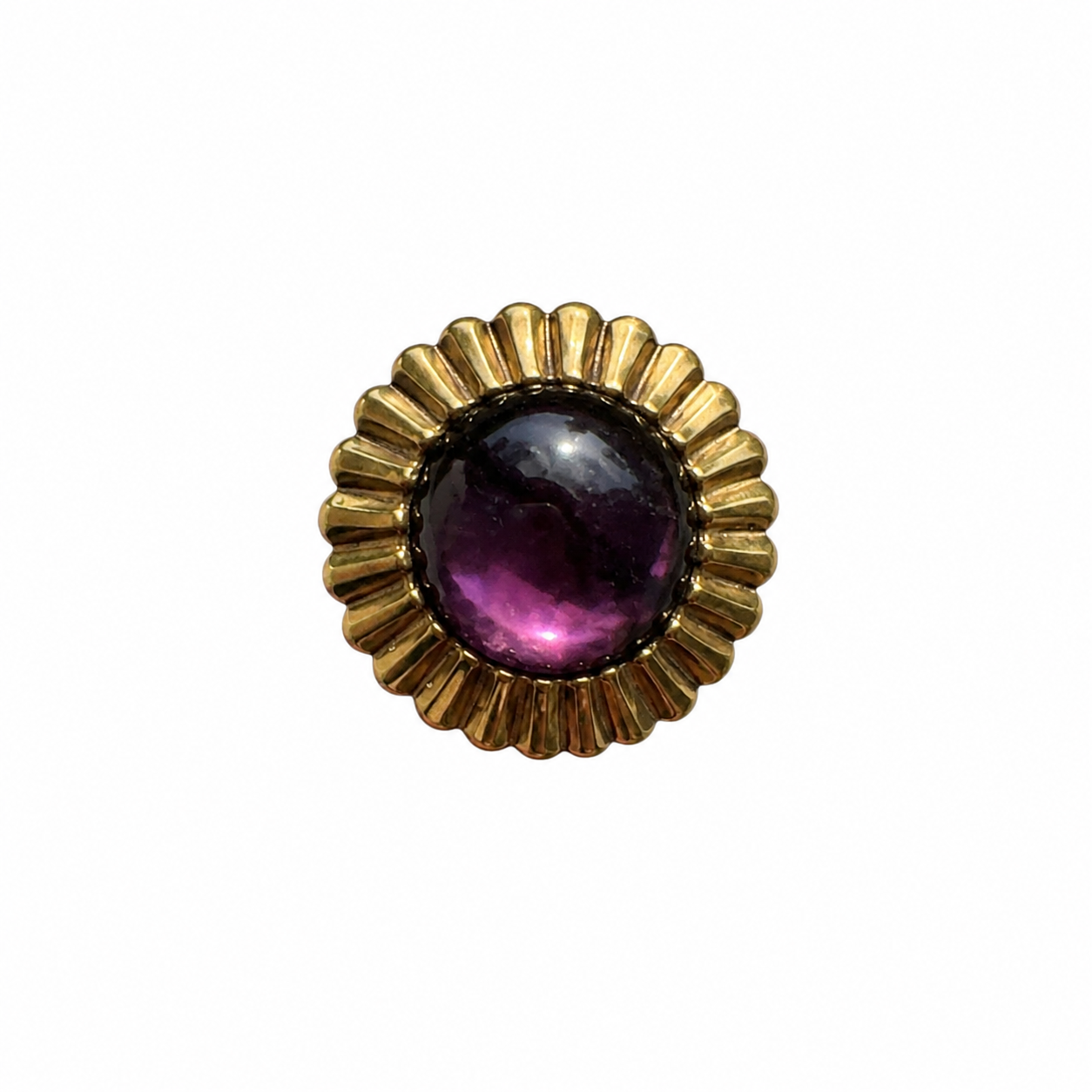 Bague vintage dorée à cabochon prune – Circa 1980