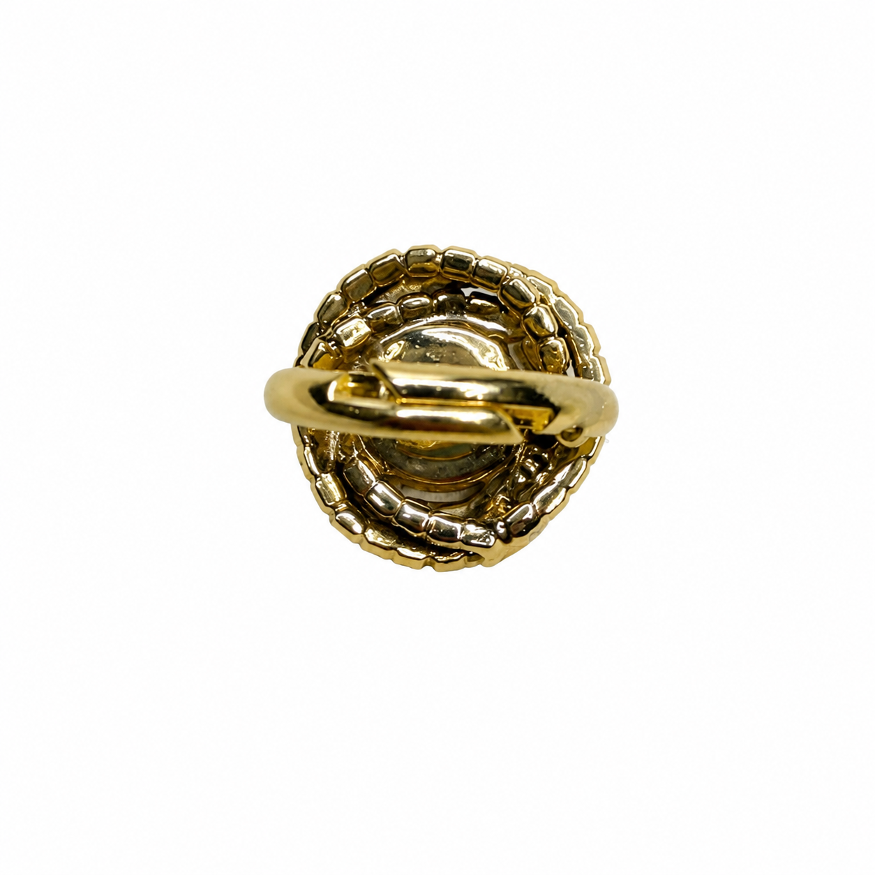 Bague cocktail vintage italienne années 80 – cristal fumé et strass dorés