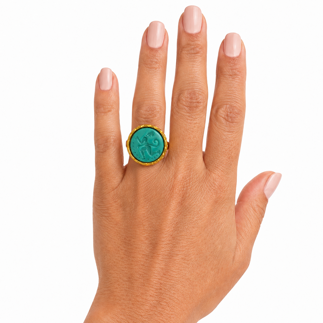Bague cocktail XL doré résine turquoise