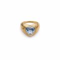 Bague vintage dorée cœur verre bleu