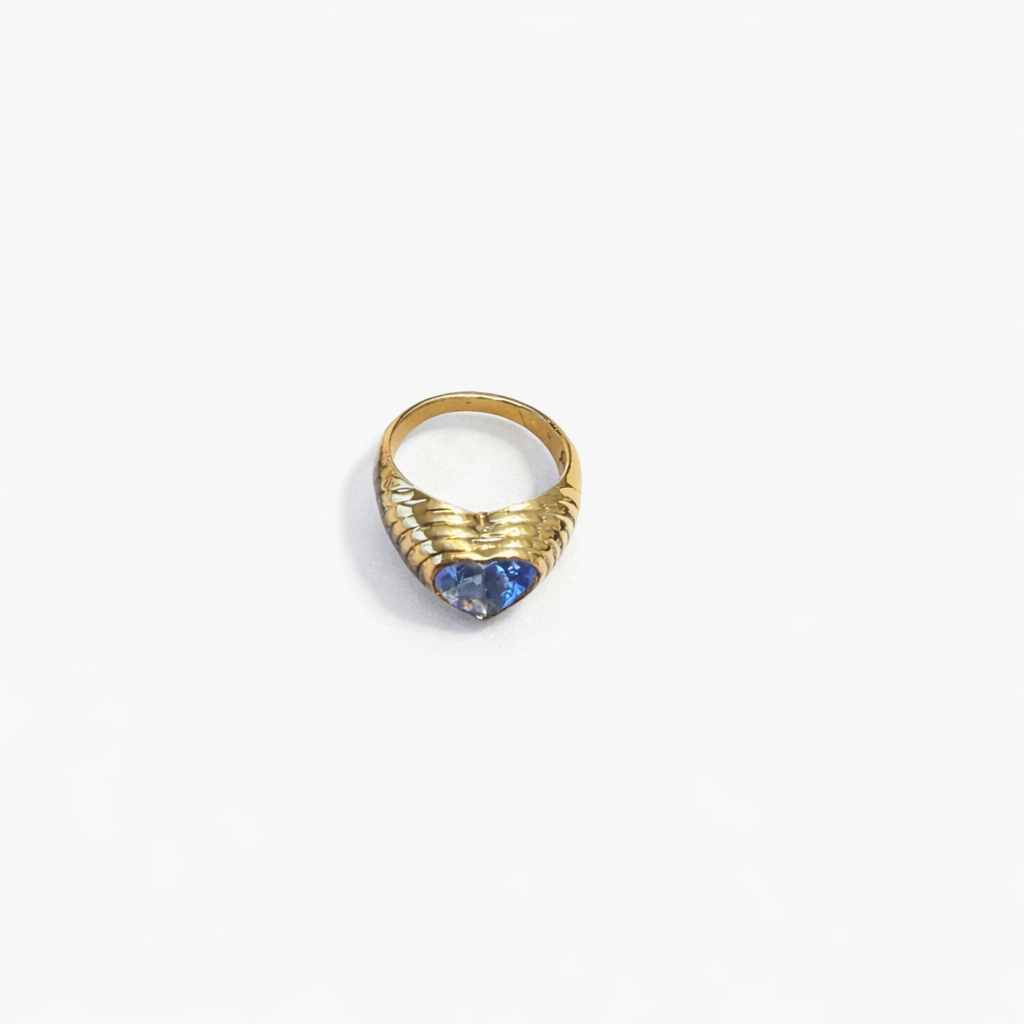 Bague vintage dorée cœur verre bleu