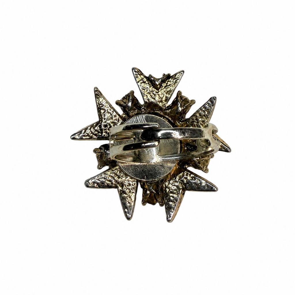 Bague vintage italienne soleil baroque – strass roses & médaille antique