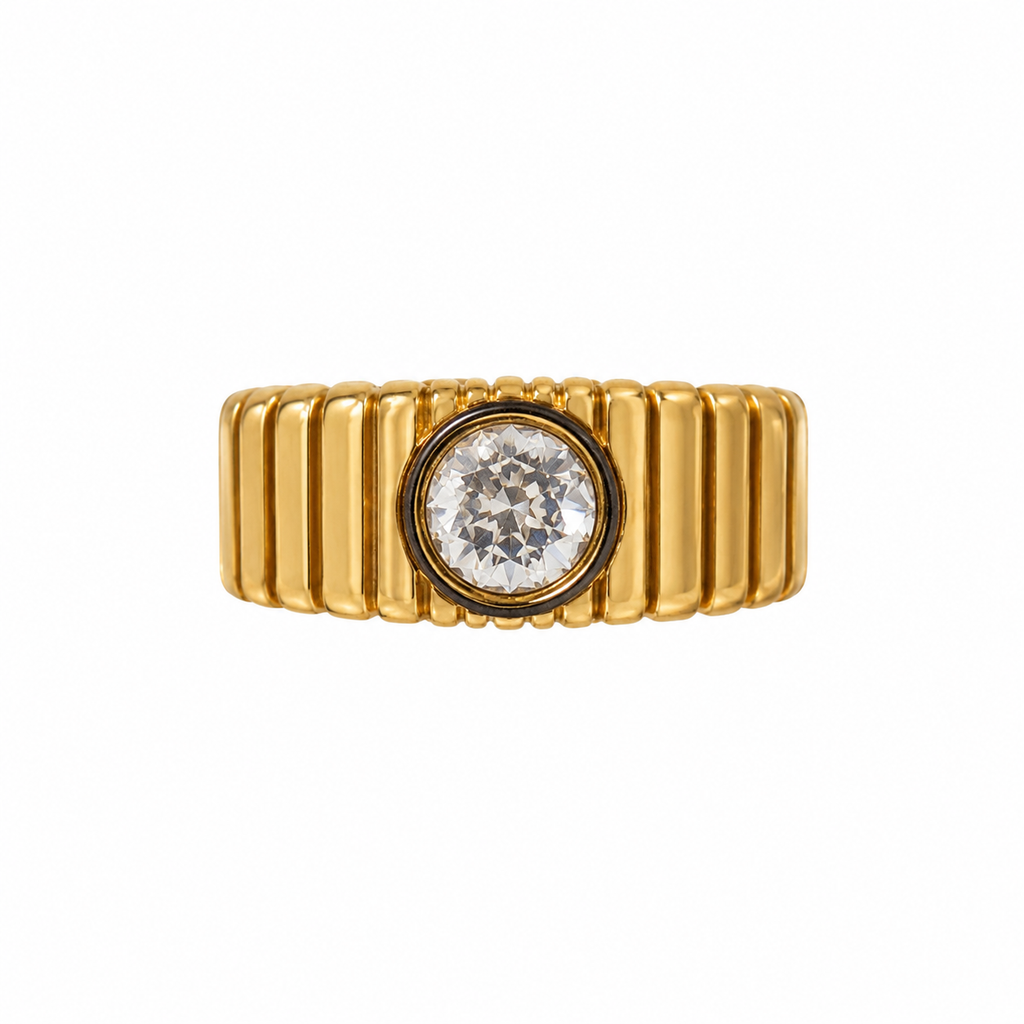 Bague Tubogas avec Cristal - Circa 80's