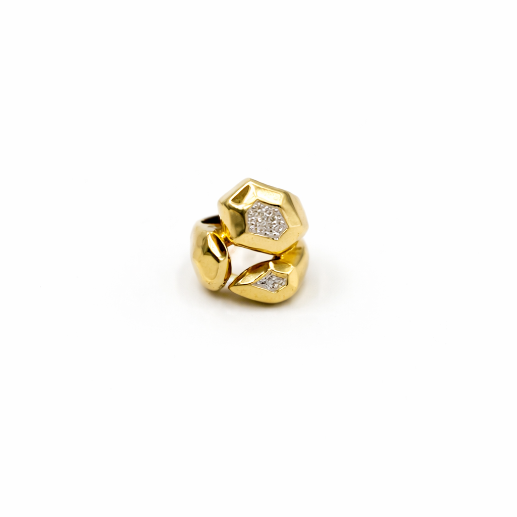 Bague vintage dorée à motifs géométriques – Style sculptural & design