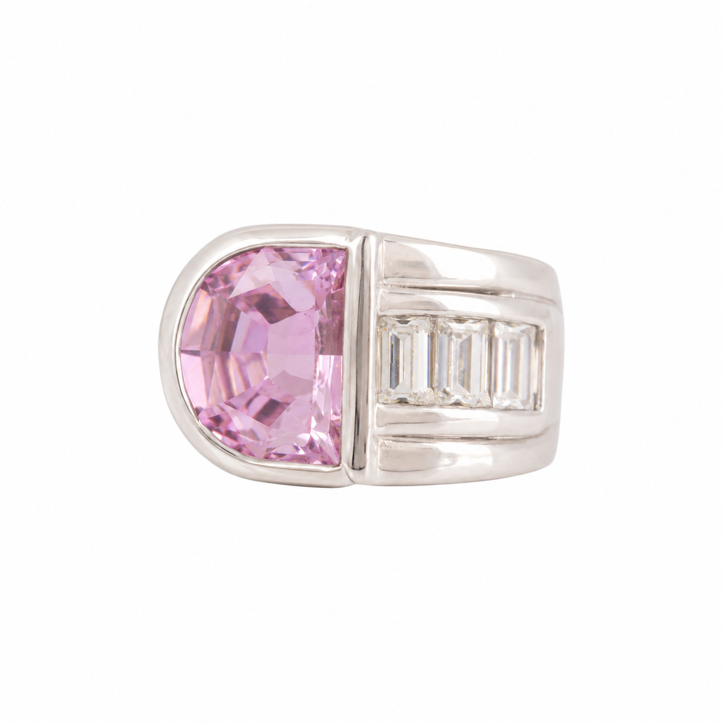 Bague vintage italienne cristal rose –  années 1980