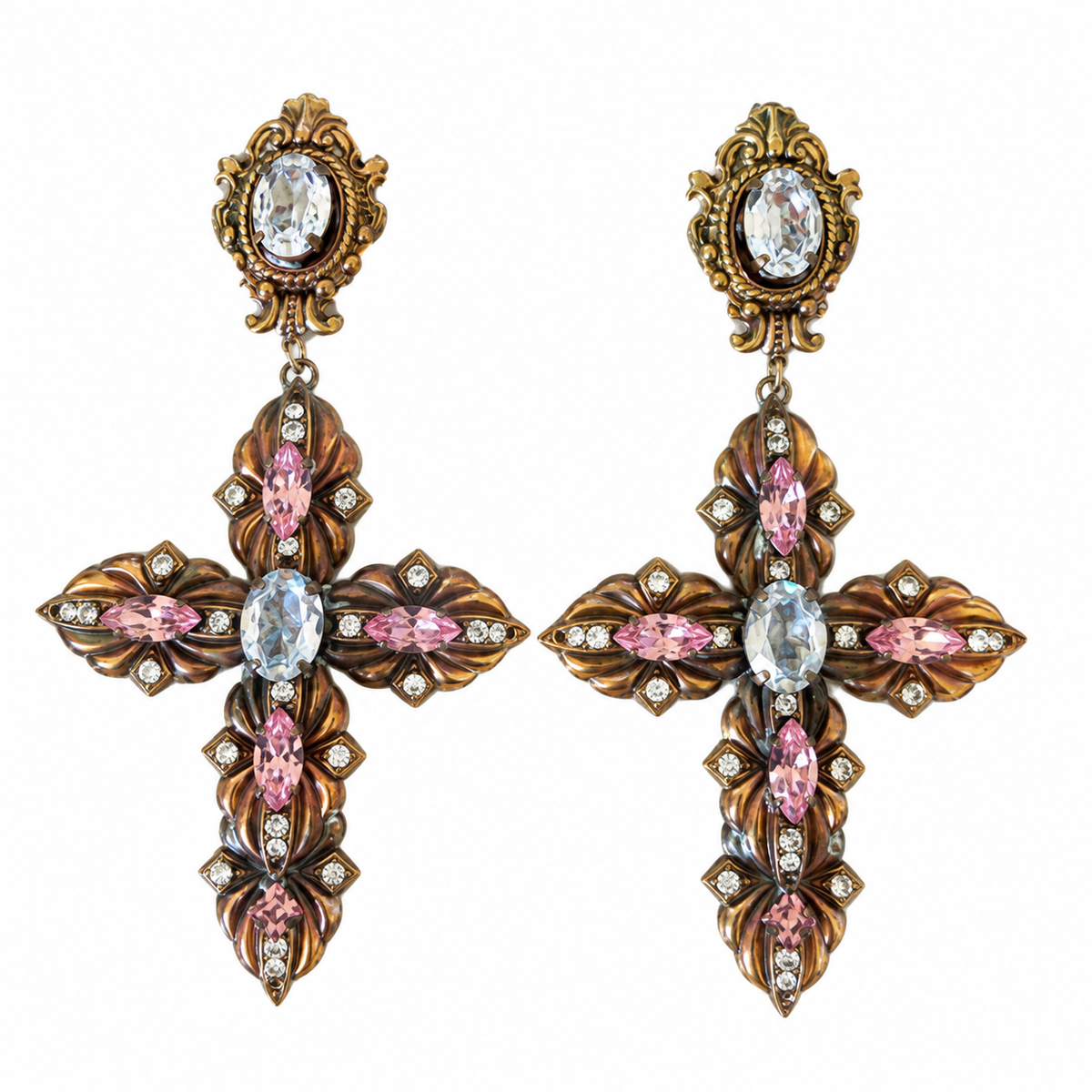 Boucles d'oreilles croix artisanales XL