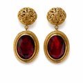 Boucles d’oreilles Villani vintage 80’s – cabochon rouge & doré baroque