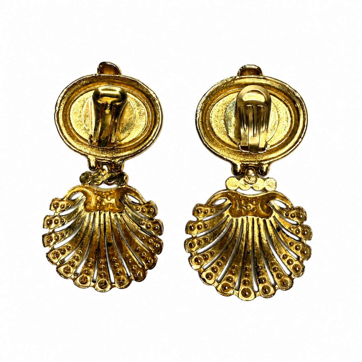 Boucles d’oreilles vintage italiennes années 80 – cabochon noir et strass (atelier fermé)