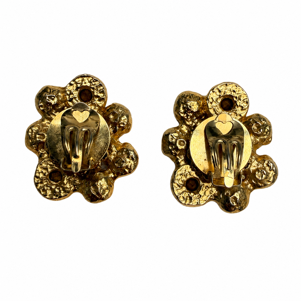 Boucles d’oreilles vintage italiennes années 80 – cristaux ambrés & métal doré