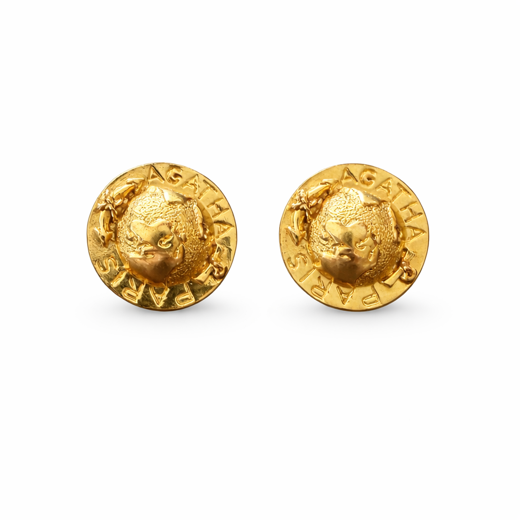 Boucles d’oreilles Agatha vintage dorées à motif Terre – Bijou vintage iconique
