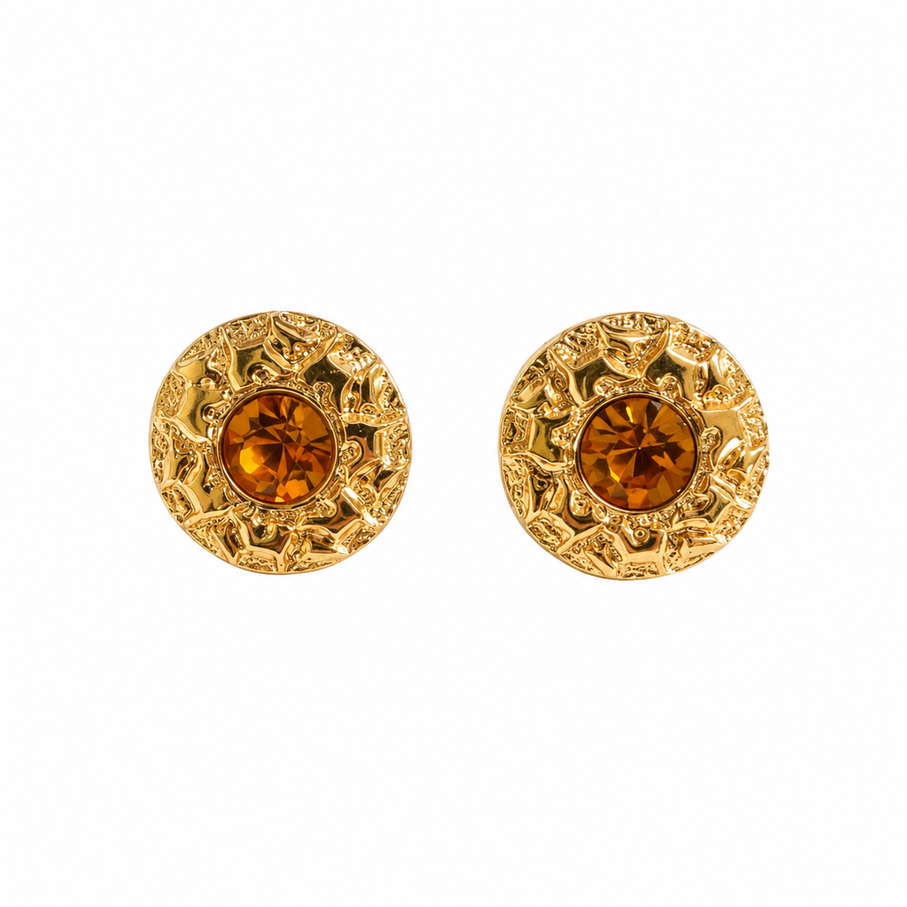 Boucles d’oreilles vintage Agatha dorées & cristal miel – Années 1980