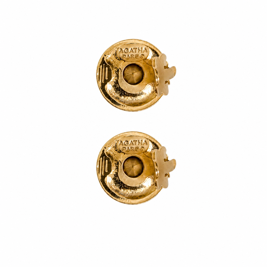 Boucles d’oreilles vintage Agatha dorées & cristal miel – Années 1980
