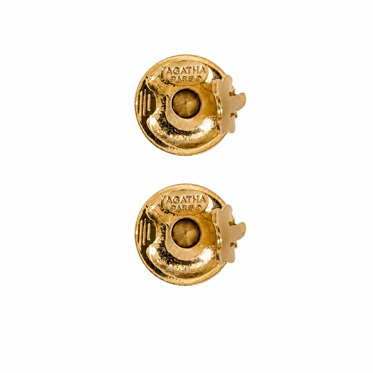 Boucles d’oreilles vintage Agatha dorées & cristal miel – Années 1980