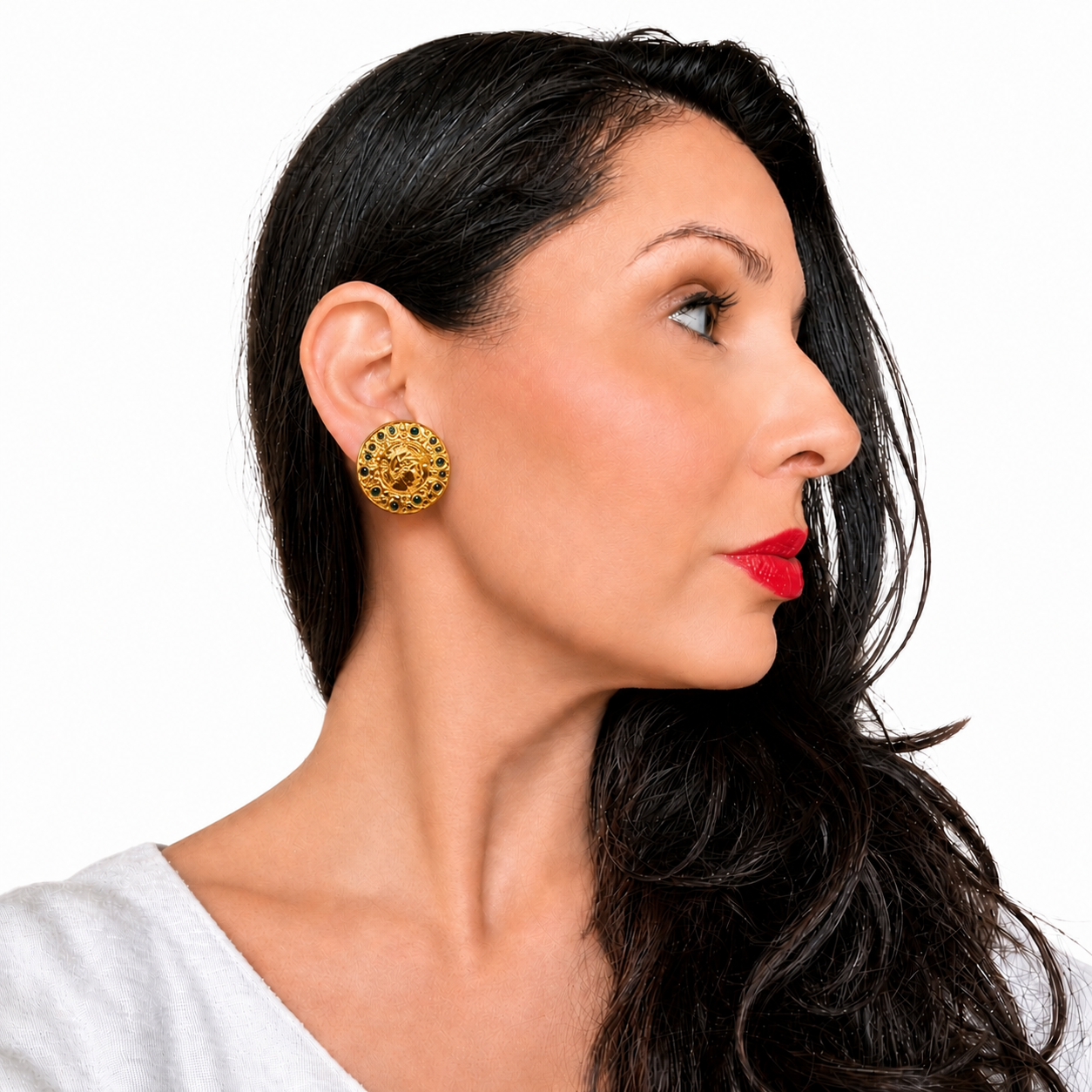Boucles d'oreilles B&W Médaillon Antique bleu - Circa 80's