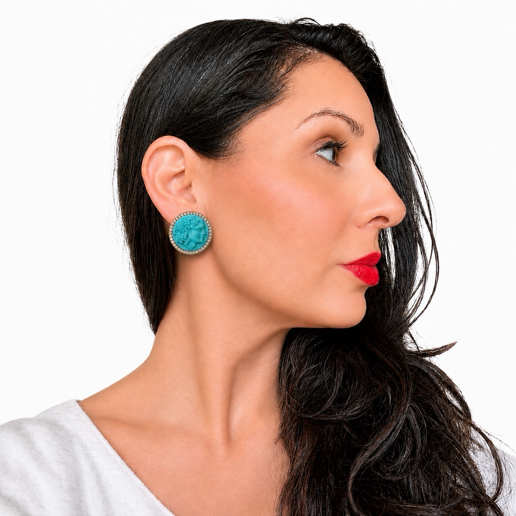 Boucles d'oreilles Cascio avec camée en résine Bleu
