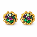 Boucles d’oreilles Jacky de G dorées & cabochons vert – Années 80
