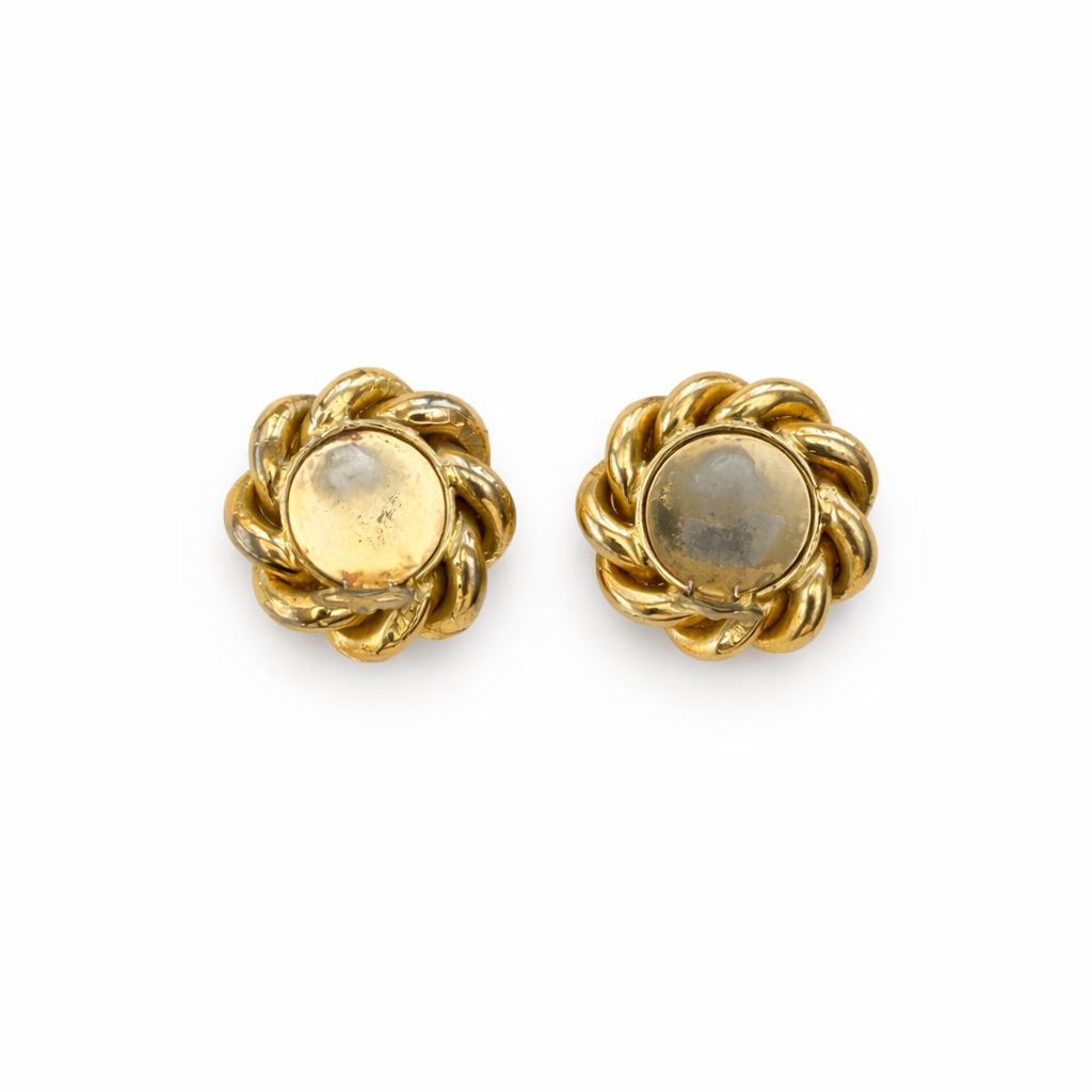 Boucles d’oreilles Jacky de G dorées & cabochons bleus – Années 80