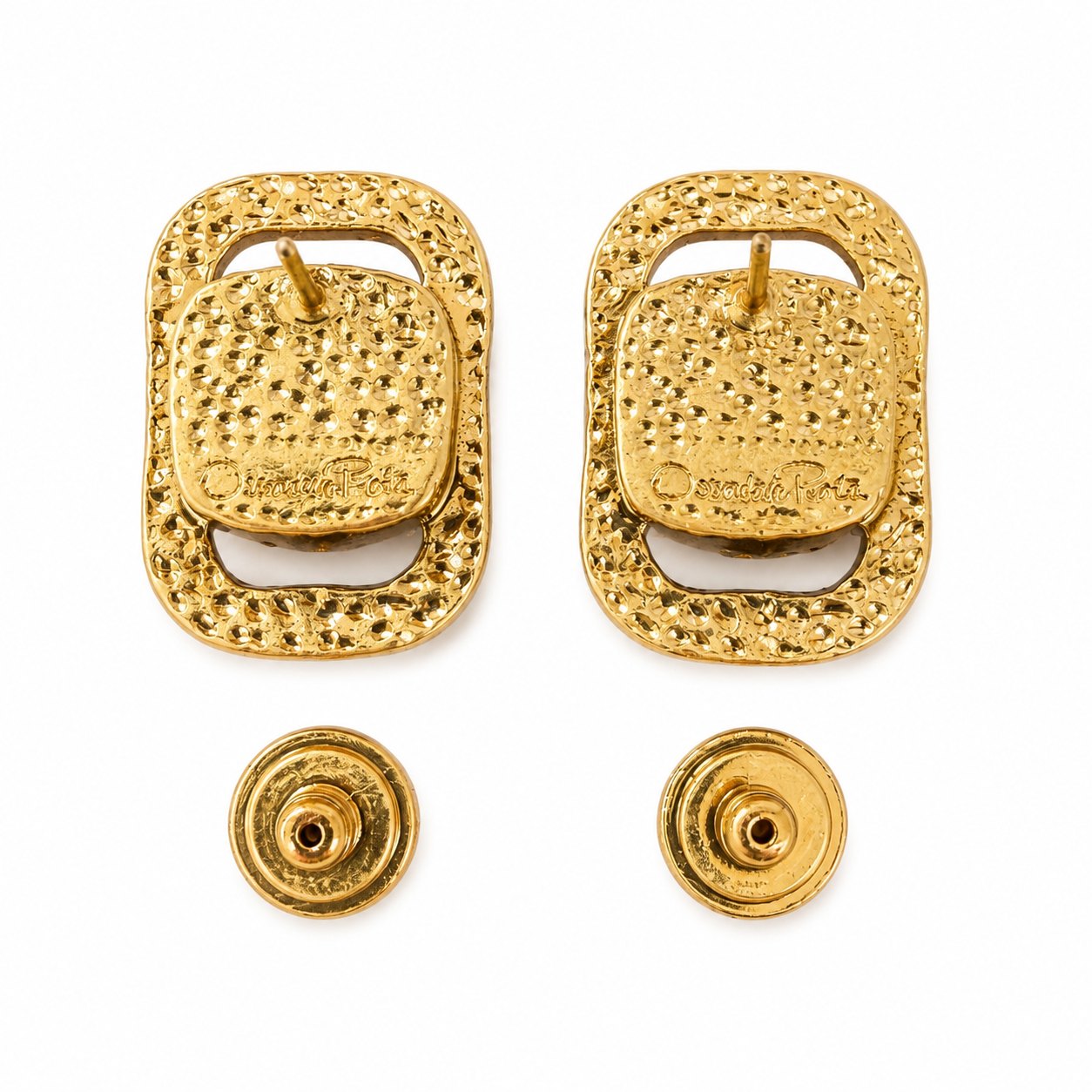 Boucles d’oreilles vintage Oscar de la Renta – Cristal facetté & métal doré texturé
