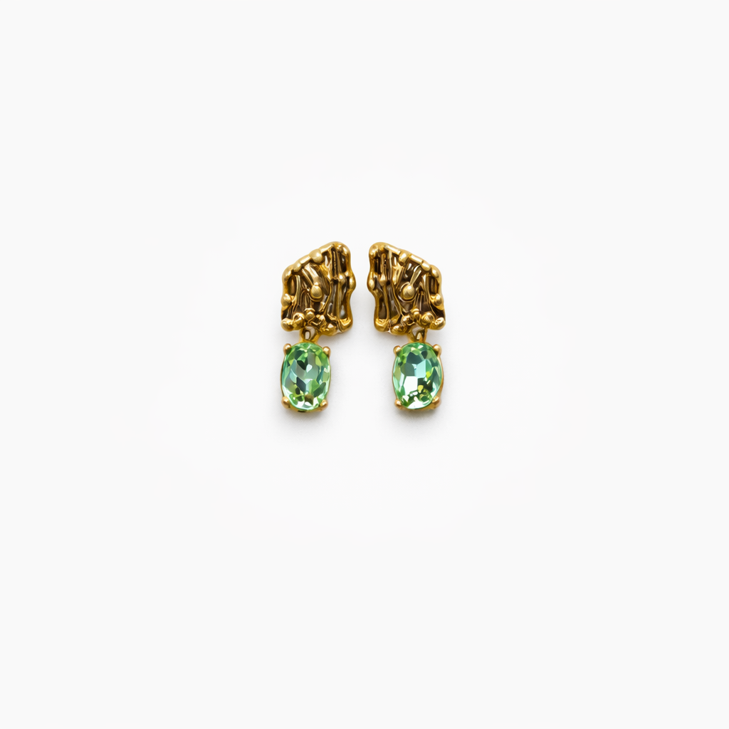 Boucles d’oreilles vintage Oscar de la Renta - Cristal vert clair – Bijou couture USA années 1980