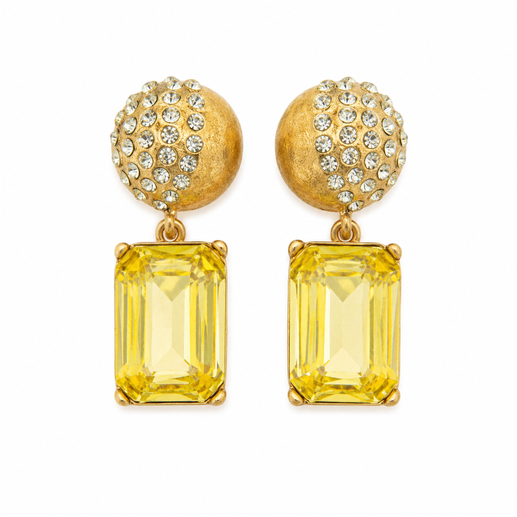 Boucles d’oreilles vintage Oscar de la Renta dorées & cristal jaune