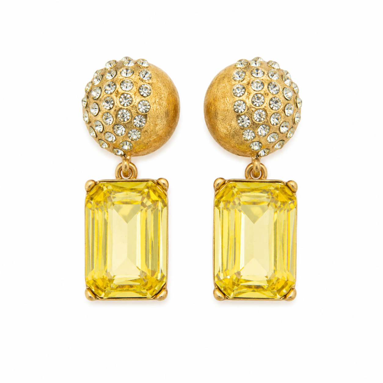 Boucles d’oreilles vintage Oscar de la Renta dorées & cristal jaune