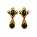 Boucles d’oreilles Sharra Pagano vintage dorées – cabochons verts et perles