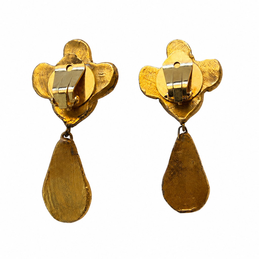Boucles d’oreilles Sharra Pagano vintage dorées – cabochons verts et perles