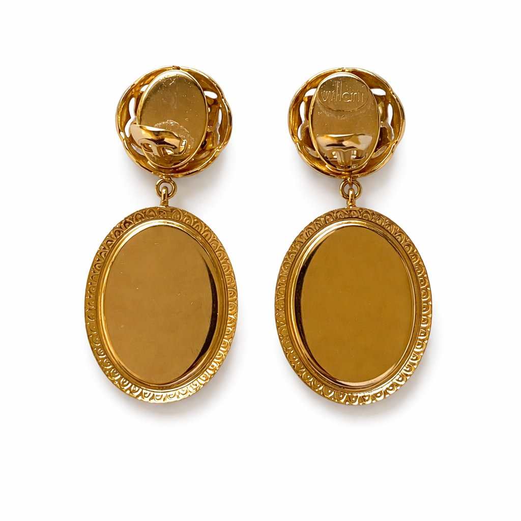 Boucles d’oreilles Villani vintage 80’s – cabochon rouge & doré baroque