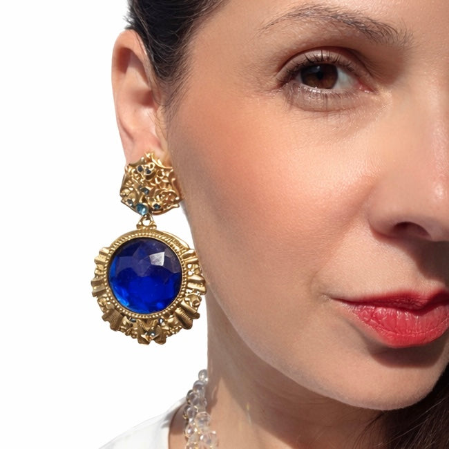 Boucles d’oreilles vintage Villani bleu saphir