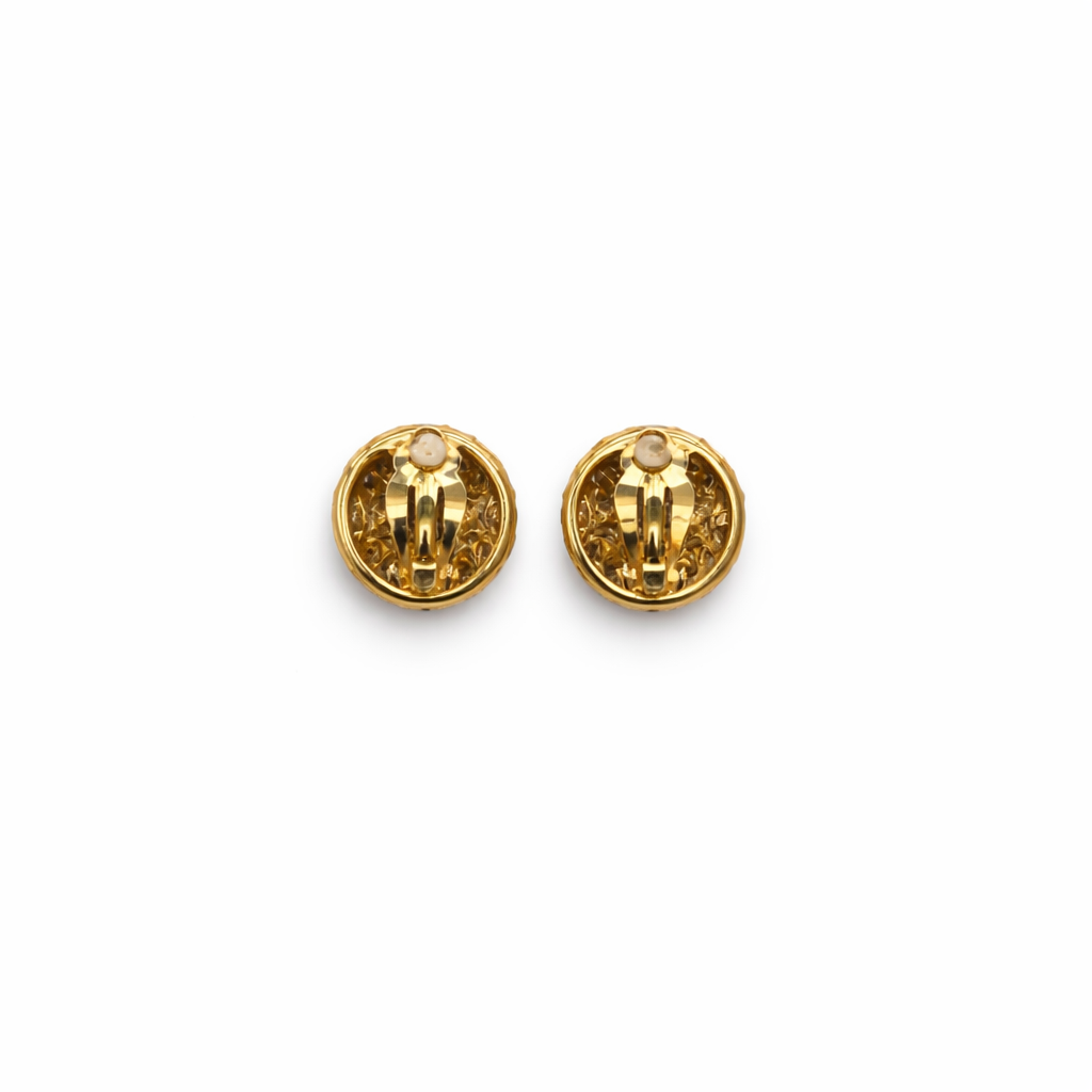 Boucles d’oreilles vintage dorées à strass bleus – Style joaillerie