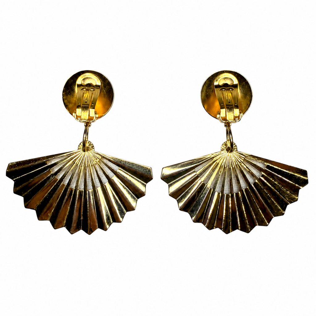 Boucles d’oreilles vintage italiennes années 80 – éventail doré sculptural