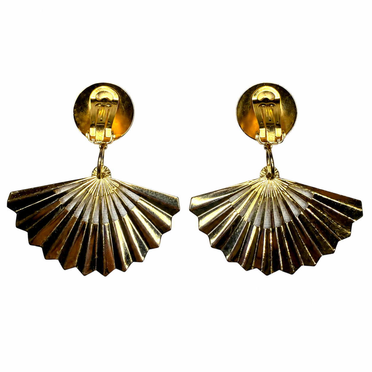 Boucles d’oreilles vintage italiennes années 80 – éventail doré sculptural
