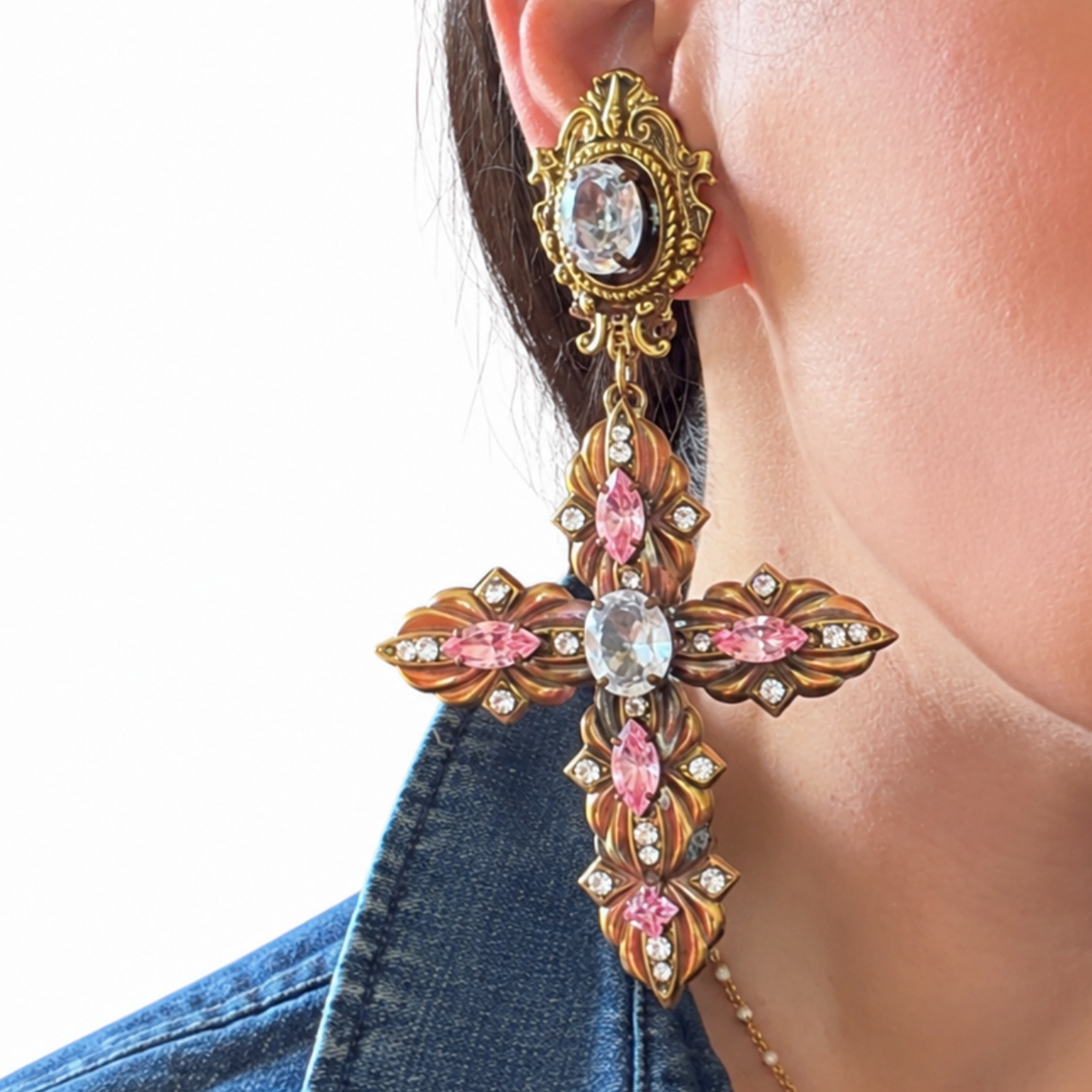Boucles d'oreilles croix artisanales XL