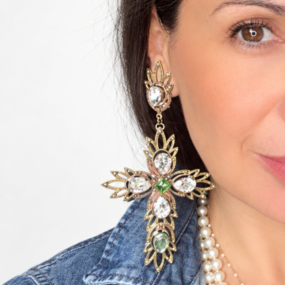 Boucles d'oreilles croix artisanales  vertes