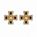 Boucles d’oreilles croix dorée & perle – Esprit baroque chic
