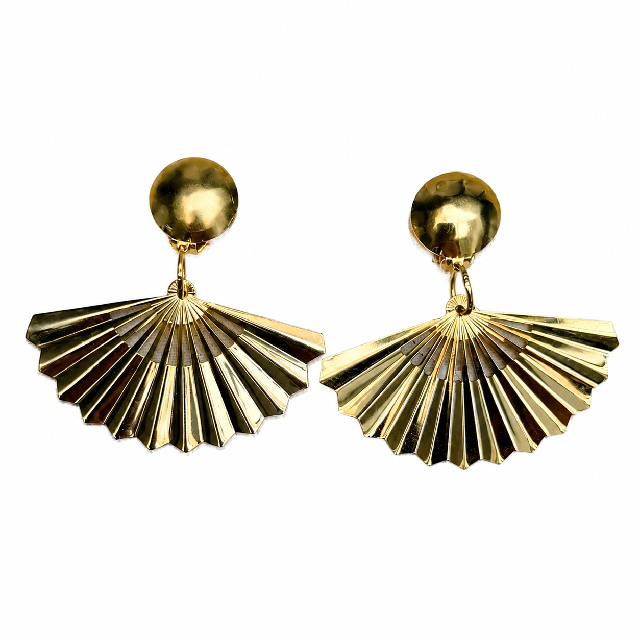 Boucles d’oreilles vintage italiennes années 80 – éventail doré sculptural