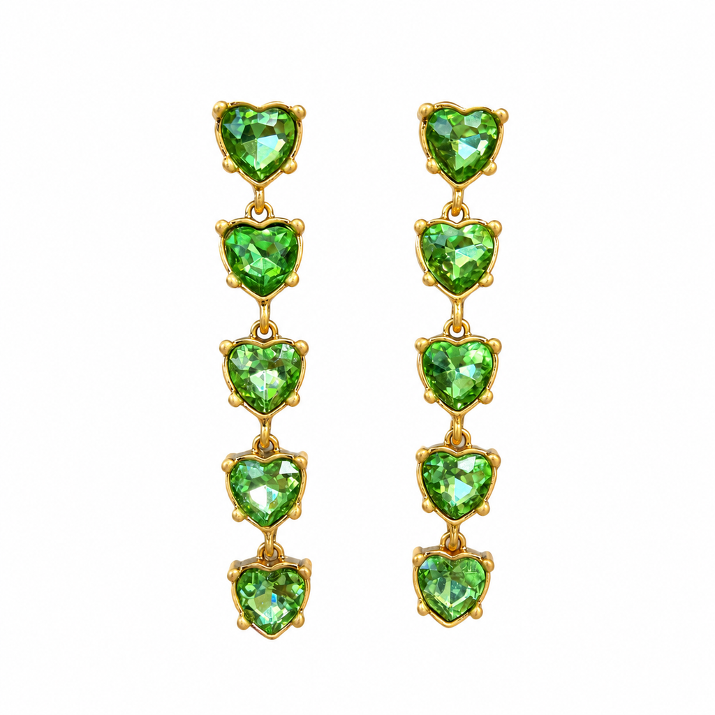 Boucles d’oreilles vintage Oscar de la Renta – Cristaux verts cœur dorés