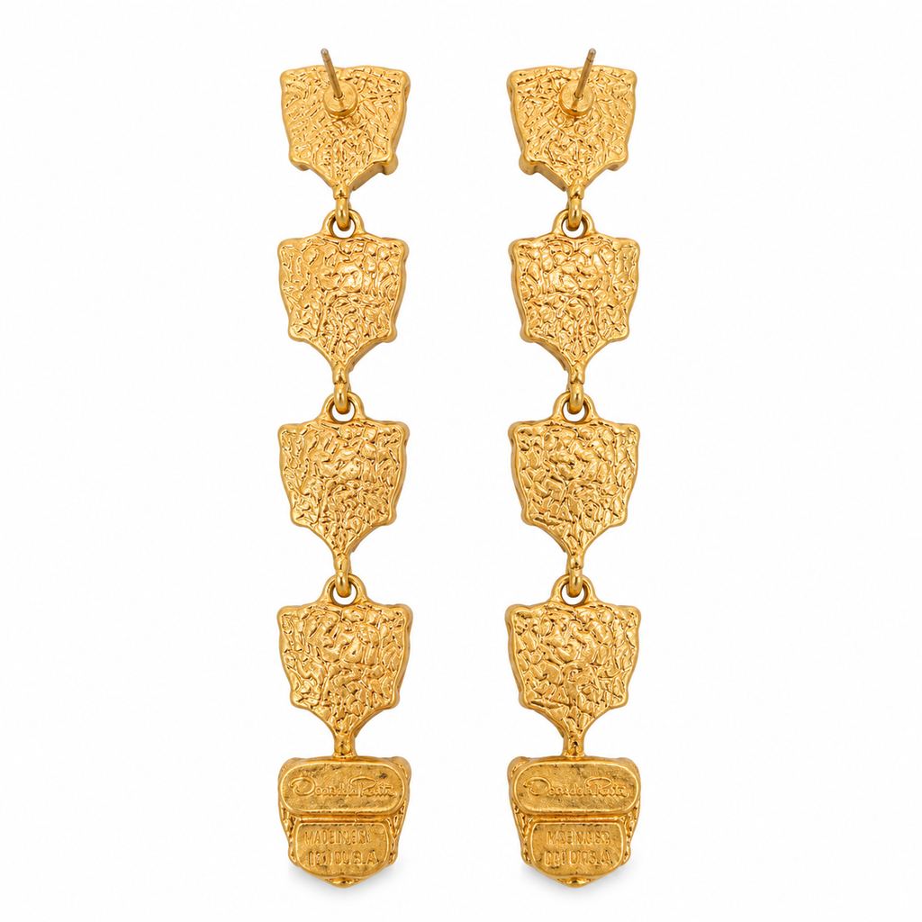 Boucles d’oreilles vintage Oscar de la Renta – Cristaux verts cœur dorés