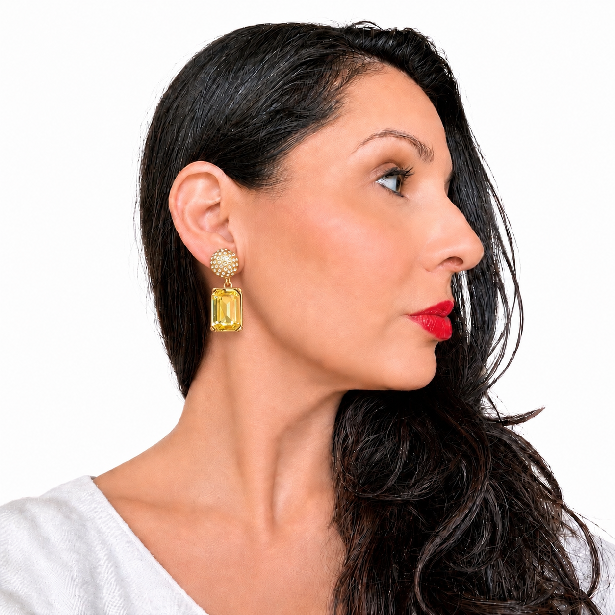 Boucles d’oreilles vintage Oscar de la Renta dorées & cristal jaune