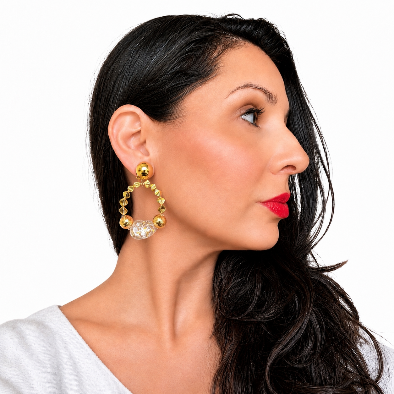 Boucles d’Oreilles Upcyclées Dorées & Résine Transparente – Pièce Unique