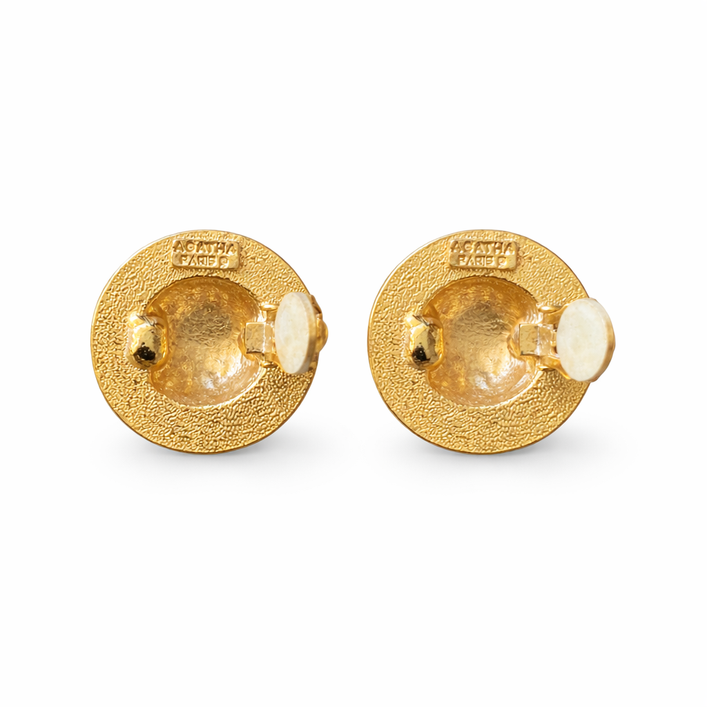 Boucles d’oreilles Agatha vintage dorées à motif Terre – Bijou vintage iconique